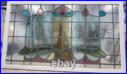 OLD ENGLISH LEADED STAINED GLASS WINDOW Pretty Abstract 48.25 x 28.5