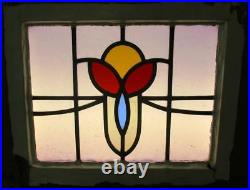 OLD ENGLISH LEADED STAINED GLASS WINDOW Pretty Abstract Design 21.5 x 17.5