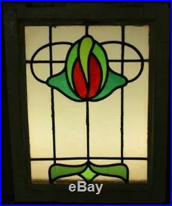 OLD ENGLISH LEADED STAINED GLASS WINDOW Pretty Abstract Floral 16.25 x 20.5