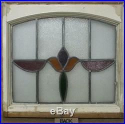 OLD ENGLISH LEADED STAINED GLASS WINDOW Pretty Arch Tulip Design 23 x 20.75
