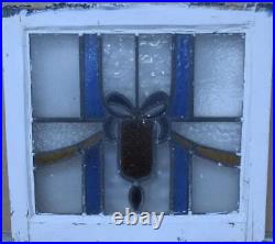 OLD ENGLISH LEADED STAINED GLASS WINDOW Pretty Bow 20.5 x 19