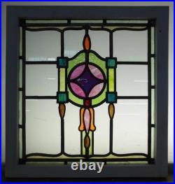 OLD ENGLISH LEADED STAINED GLASS WINDOW Pretty Colorful Abstract 20.75W x 22H