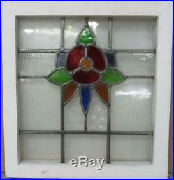 OLD ENGLISH LEADED STAINED GLASS WINDOW Pretty Colorful Floral Design 18 x 19