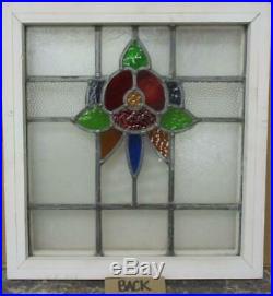 OLD ENGLISH LEADED STAINED GLASS WINDOW Pretty Colorful Floral Design 18 x 19