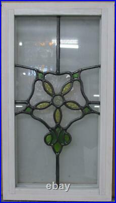 OLD ENGLISH LEADED STAINED GLASS WINDOW Pretty Floral 12.5 x 22.5