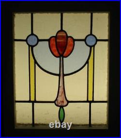 OLD ENGLISH LEADED STAINED GLASS WINDOW Pretty Floral 15.75 x 18.5