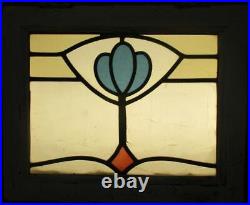 OLD ENGLISH LEADED STAINED GLASS WINDOW Pretty Floral 18.5 x 15