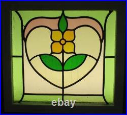OLD ENGLISH LEADED STAINED GLASS WINDOW Pretty Floral 20.25 x 18.75