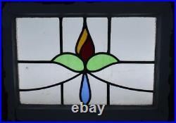 OLD ENGLISH LEADED STAINED GLASS WINDOW Pretty Floral 20.75 x 15