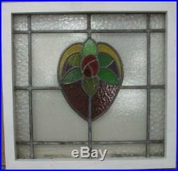 OLD ENGLISH LEADED STAINED GLASS WINDOW Pretty Floral Heart Design 19.75 x 19