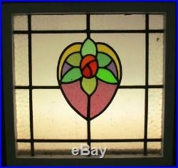 OLD ENGLISH LEADED STAINED GLASS WINDOW Pretty Floral Heart Design 19.75 x 19