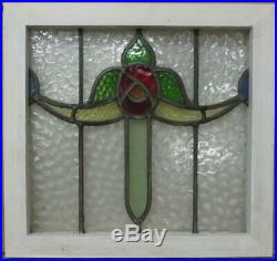 OLD ENGLISH LEADED STAINED GLASS WINDOW Pretty Floral Swag 18.25 x 17.25