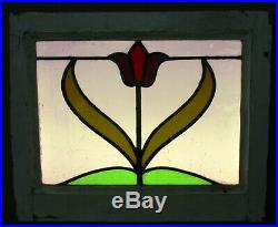 OLD ENGLISH LEADED STAINED GLASS WINDOW Pretty Flower Design 20.75 x 17