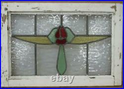 OLD ENGLISH LEADED STAINED GLASS WINDOW Pretty Flower & Sweep Design 23.25 x16