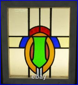 OLD ENGLISH LEADED STAINED GLASS WINDOW Pretty Geometric 17 x 19