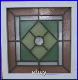 OLD ENGLISH LEADED STAINED GLASS WINDOW Pretty Geometric 19.5 x 20.25