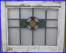 OLD ENGLISH LEADED STAINED GLASS WINDOW Pretty Geometric 20.25 x 16.75