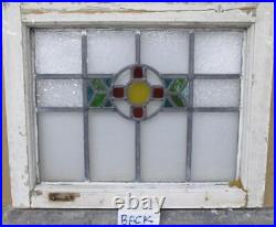 OLD ENGLISH LEADED STAINED GLASS WINDOW Pretty Geometric 20.25 x 16.75