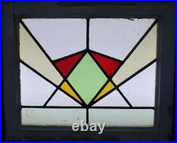 OLD ENGLISH LEADED STAINED GLASS WINDOW Pretty Geometric 20.25 x 17