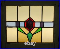 OLD ENGLISH LEADED STAINED GLASS WINDOW Pretty Geometric 21.5 x 17.75