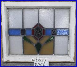 OLD ENGLISH LEADED STAINED GLASS WINDOW Pretty Geometric 21.5 x 17.75