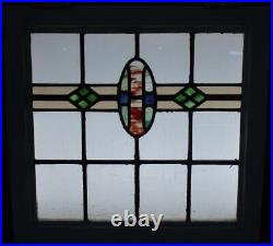 OLD ENGLISH LEADED STAINED GLASS WINDOW Pretty Geometric 21.5 x 20.5