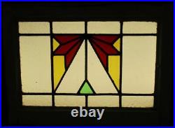OLD ENGLISH LEADED STAINED GLASS WINDOW Pretty Geometric 22 x 16.25