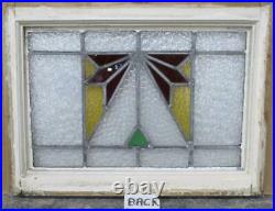 OLD ENGLISH LEADED STAINED GLASS WINDOW Pretty Geometric 22 x 16.25