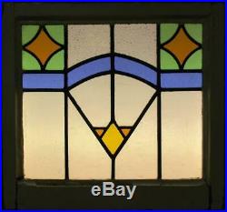 OLD ENGLISH LEADED STAINED GLASS WINDOW Pretty Geometric Design 21.5 x 20
