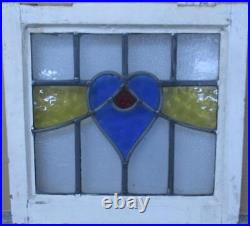 OLD ENGLISH LEADED STAINED GLASS WINDOW Pretty Heart 17.25 x 16.25