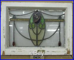 OLD ENGLISH LEADED STAINED GLASS WINDOW Pretty Purple Rose 21.5 x 16.5