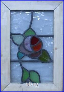 OLD ENGLISH LEADED STAINED GLASS WINDOW Pretty Rose 11.25 x 16.5