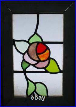 OLD ENGLISH LEADED STAINED GLASS WINDOW Pretty Rose 11.25 x 16.5