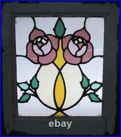 OLD ENGLISH LEADED STAINED GLASS WINDOW Pretty Rose 16.5 x 19
