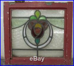 OLD ENGLISH LEADED STAINED GLASS WINDOW Pretty Rose/Circle Design 18w x 16.5h