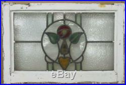 OLD ENGLISH LEADED STAINED GLASS WINDOW Pretty Rose & Heart 24 x 15.75