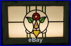 OLD ENGLISH LEADED STAINED GLASS WINDOW Pretty Rose & Heart 24 x 15.75