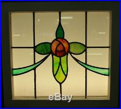 OLD ENGLISH LEADED STAINED GLASS WINDOW Pretty Rose & Sweep Design 20 x 18