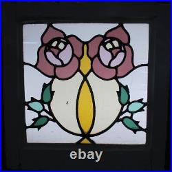 OLD ENGLISH LEADED STAINED GLASS WINDOW Pretty Roses 16.25 x 17