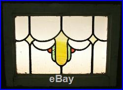 OLD ENGLISH LEADED STAINED GLASS WINDOW Pretty Shield Design 20.75 x 15.25