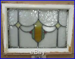 OLD ENGLISH LEADED STAINED GLASS WINDOW Pretty Shield Design 20.75 x 15.25