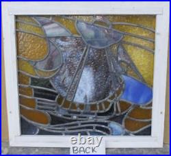 OLD ENGLISH LEADED STAINED GLASS WINDOW Pretty Ship 18.5 x 17