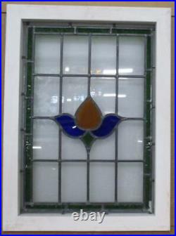 OLD ENGLISH LEADED STAINED GLASS WINDOW Pretty Tulip & Border 16.5 x 22.5