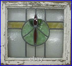 OLD ENGLISH LEADED STAINED GLASS WINDOW Pretty Tulip in a Circle 20.25 x 18.25