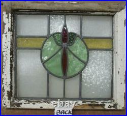 OLD ENGLISH LEADED STAINED GLASS WINDOW Pretty Tulip in a Circle 20.25 x 18.25