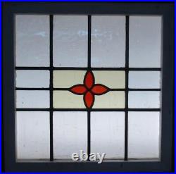 OLD ENGLISH LEADED STAINED GLASS WINDOW SIMPLE FLORAL 22 1/2 x 22 1/2