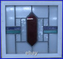 OLD ENGLISH LEADED STAINED GLASS WINDOW SIMPLE GEOMETRIC 22 1/2 x 21