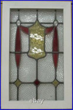 OLD ENGLISH LEADED STAINED GLASS WINDOW Shield w Drops & Jewels 15.75 x 24.5