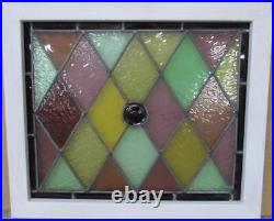 OLD ENGLISH LEADED STAINED GLASS WINDOW Simple Diamonds 20.5 x 17.5