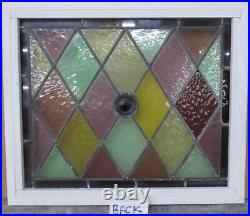 OLD ENGLISH LEADED STAINED GLASS WINDOW Simple Diamonds 20.5 x 17.5